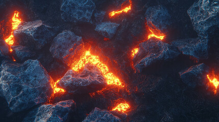 Poster - Mesmerizing top view of realistic flowing lava erupting through volcanic rocks