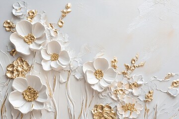 Poster - This mixed-media acrylic artwork features wildflowers adorned with metallic silver and gold highlights. The raised texture contrasts beautifully with a neutral background, inviting customization