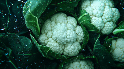 Aufkleber - Fresh organic cauliflower with dew drops for healthy cooking and vegan diet inspiration