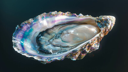 Poster - Realistic oyster shell close up with iridescent details for nature and marine art