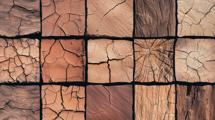 Poster - Textured wooden collage of weathered cracked surfaces for rustic design and craft inspiration