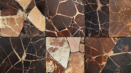 Poster - Textured collage of cracked earth tone tiles for interior design inspiration