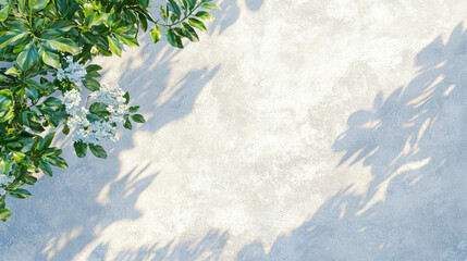 Poster - Sunlit white stone concrete table with leaf shadows for natural decor inspiration