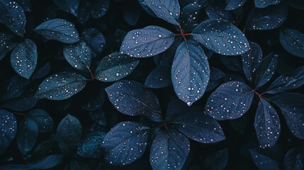 Poster - Serene nature scene with water droplets on leaves for tranquility and calmness design