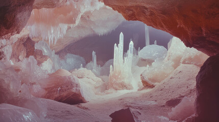 Wall Mural - Enchanting cave with crystals, stalactites, and stalagmites for natural wonder exploration