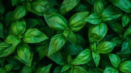 Aufkleber - Vibrant close-up of fresh basil leaves and pesto texture for culinary design