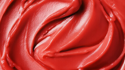 Poster - Close up of tomato paste texture exhibiting chaotic swirl pattern for culinary design