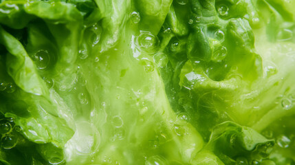 Poster - Close up of fresh green lettuce texture with water droplets for organic food design