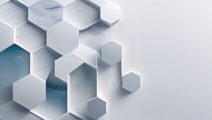 Poster - a modern corporate brochure cover featuring hexagonal patterns with subtle line textures, evoking innovation and structure