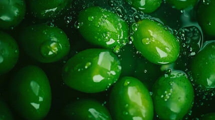Poster - Vibrant overhead view of fresh water-drenched green avocados