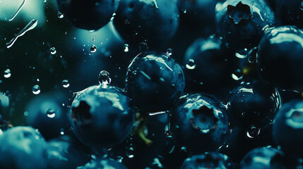 Poster - Fresh blueberries with water droplets texture for food design and nature concept