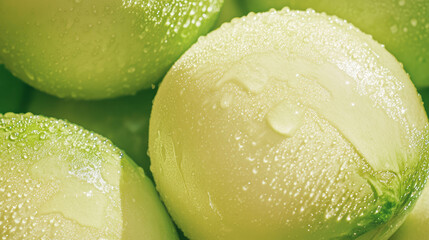 Poster - Close-up texture of fresh honeydew melons with water droplets
