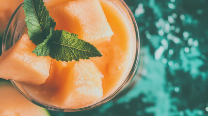 Poster - Refreshing summer drink with cantaloupe and mint garnish