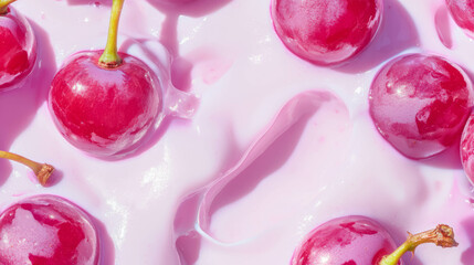 Aufkleber - Fresh grapes on pink creamy surface - abstract fruit and food concept