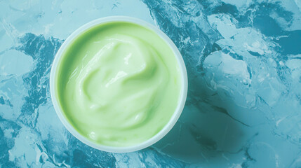 Aufkleber - Creamy honeydew yogurt on icy blue marble background for refreshing summer design