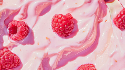 Poster - Fresh raspberries on creamy yogurt texture - perfect for culinary and food design