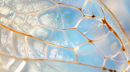 Poster - Macro shot of insect wing texture against blue background
