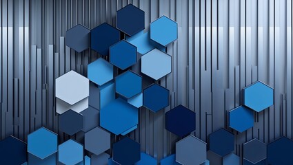Poster - Background with layered hexagons and vertical line textures, symbolizing stability and innovation