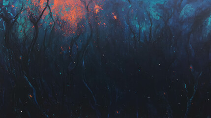 Poster - Enchanting milky way above mystical dark forest at night