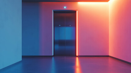 Poster - Minimalistic futuristic elevator in vibrant lighting for modern interior design concepts