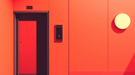 Poster - Minimalistic futuristic elevator design with bold colors for modern architecture concepts