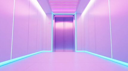 Poster - Minimalistic futuristic elevator in neon pastel color scheme
