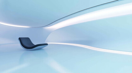 Poster - Minimalistic futuristic room design with sleek furniture in serene blue atmosphere