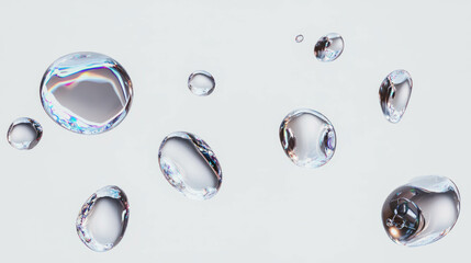 Poster - Realistic steel drops on white background for modern design