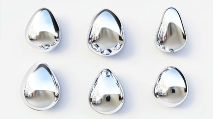 Poster - Realistic steel drops on white background for modern design concepts