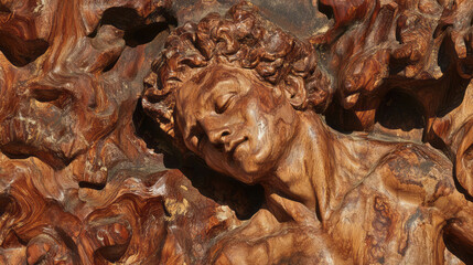 Poster - Amboyna burl texture with artistic human figure in chaotic design