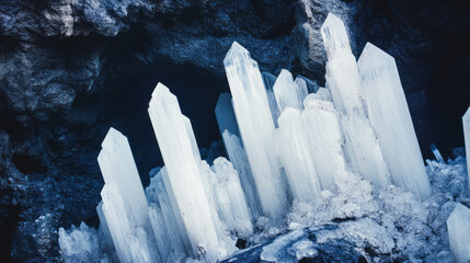 Poster - Mysterious crystal formations in dark cave for natural design