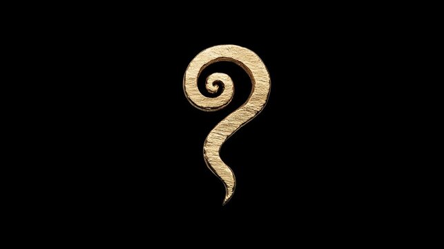 A gold-colored spiral shape with a question mark at the end.