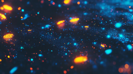 Poster - Enchanting fireflies at dusk with abstract cosmic texture