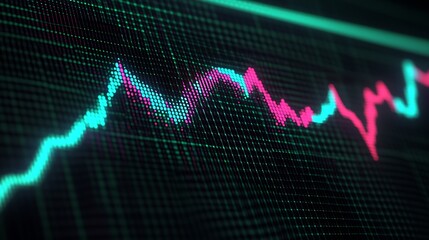 Poster - abstract data visualization with colorful lines on digital screen representing stock market trends a