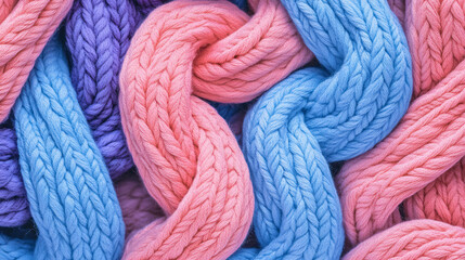 Poster - Vibrant knit wool texture with colorful entwined threads for textiles design