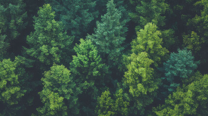 Poster - Vibrant canopy of lush forest trees in organized chaos