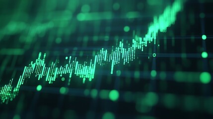 Poster - abstract digital chart with green wave patterns and data visualizations on a dark background