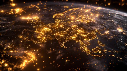 Wall Mural - earth seen from space at night featuring illuminated cities and data visualization elements highligh