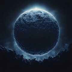 Poster - Brilliant bright blue planet in deep space with atmospheric glow captured against the stunning blackness of the universe
