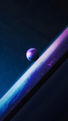 Poster - enchanting image of a planet with a purple glow surrounded by deep space and starry background