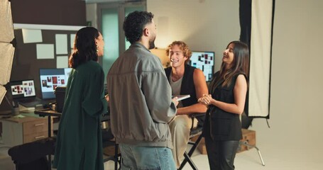 Aufkleber - photography, teamwork and discussion with people in studio for fashion model, planning and backstage
