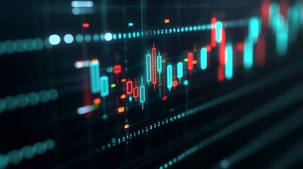 Poster - abstract digital financial chart with glowing indicators and colorful lines representing market tren