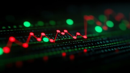 Poster - abstract digital financial chart with green and red data points illustrating market trends and fluct