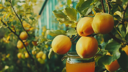 Poster - Vibrant quince jam texture with colorful chaos in nature setting