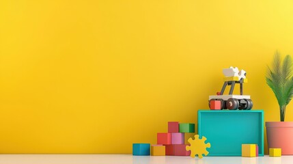 Poster - A child's toy box filled with puzzle-shaped toys and blocks
