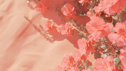 Poster - Vibrant ruby sand with desert flowers - abstract nature texture