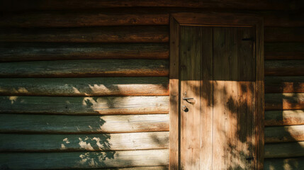 Aufkleber - Rustic cabin wall texture with sunlight shadows for design and decor