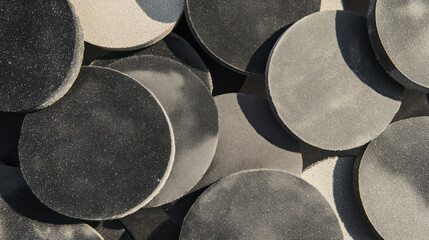 Aufkleber - Abstract arrangement of sandpaper discs and pads creating chaotic texture for artistic backgrounds