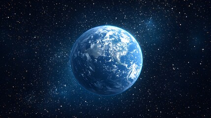 Poster - an isolated glowing planet in deep space softly illuminated against a dark cosmic background evoking
