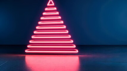 Poster - Luminous ambiance neon pink christmas tree illuminating deep blue background, casting greeting card festive glow and vibrant holiday banner winter copy space for text video 4k